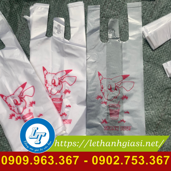 Túi xốp đựng 1 ly in hình Pikachu giá sỉ túi xốp đựng ly