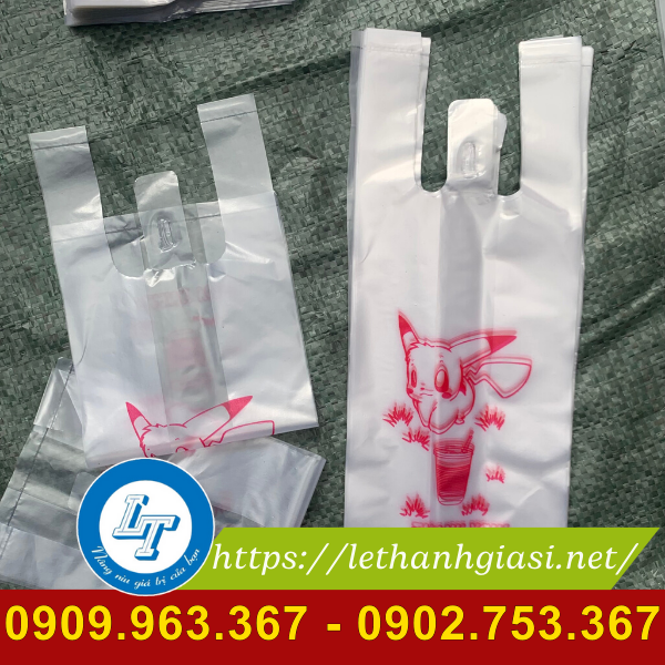 Túi xốp đựng 1 ly in hình Pikachu giá sỉ túi xốp đựng ly