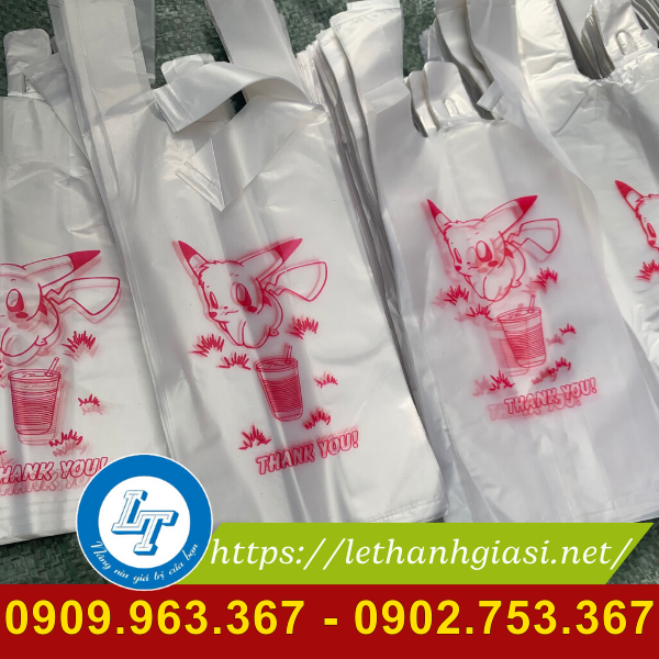 Túi xốp đựng 1 ly in hình Pikachu giá sỉ túi xốp 1 ly