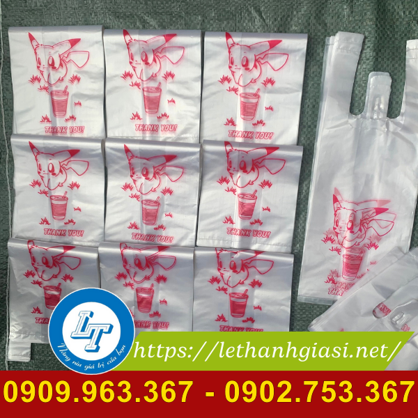 Túi xốp đựng 1 ly in hình Pikachu giá sỉ túi đựng ly
