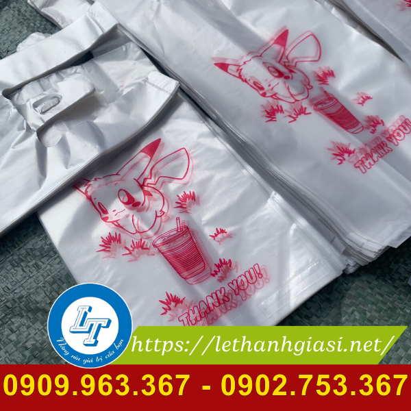 Túi xốp đựng 1 ly in hình Pikachu giá sỉ túi xốp 1 ly