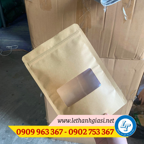 Bán sỉ giá rẻ túi zip giấy đựng thực phẩm túi zip giấy kraft màu nâu có cửa sổ