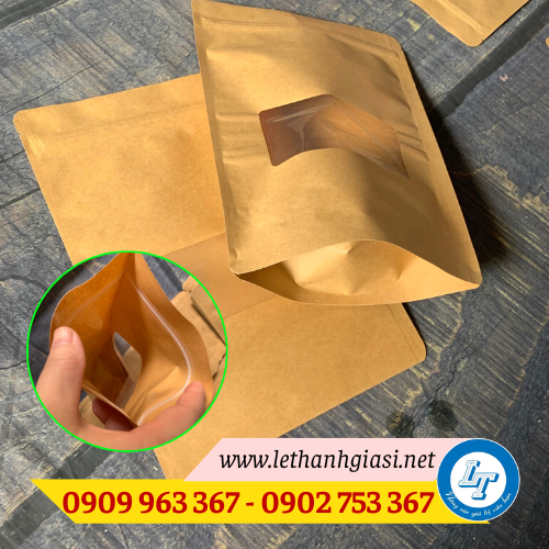 Bán sỉ giá rẻ túi zip giấy đựng thực phẩm túi zip giấy xi măng có cửa sổ