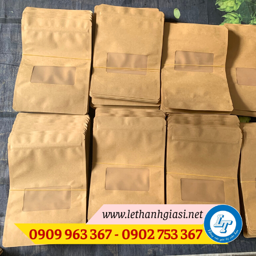Bán sỉ giá rẻ túi zip giấy đựng thực phẩm túi zip giấy kraft màu nâu có cửa sổ