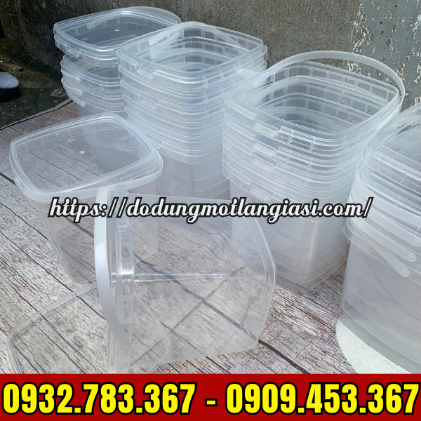 XÔ TRÀ SỮA VUÔNG 2 LÍT CÓ QUAI XÁCH SỈ CHO HÀNG QUÁN xô nhựa đựng trà sữa 2 lít