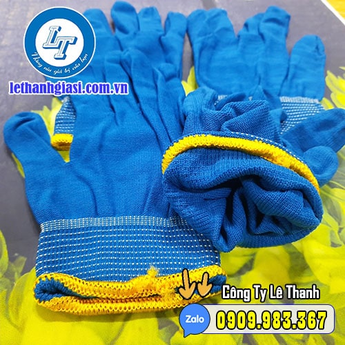 bao tay vải Poly mỏng xanh đậm viền vàng co giãn bao tay vải Poly mỏng xanh đậm viền vàng co giãn