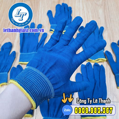 bao tay vải Poly mỏng xanh đậm viền vàng co giãn bao tay vải Poly mỏng xanh đậm viền vàng co giãn