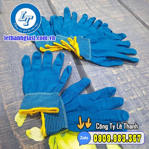 bao tay vải Poly mỏng xanh đậm viền vàng co giãn bao tay vải Poly mỏng xanh đậm viền vàng co giãn