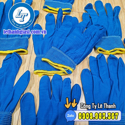bao tay vải Poly mỏng xanh đậm viền vàng co giãn bao tay vải Poly mỏng xanh đậm viền vàng co giãn