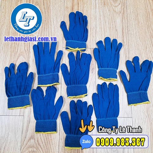 bao tay vải Poly mỏng xanh đậm viền vàng co giãn bao tay vải Poly mỏng xanh đậm viền vàng co giãn