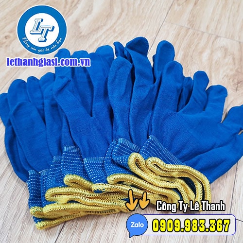 bao tay vải Poly mỏng xanh đậm viền vàng co giãn bao tay vải Poly mỏng xanh đậm viền vàng co giãn