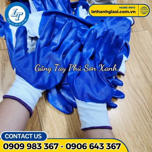 găng tay phủ sơn xanh  găng tay phủ sơn xanh