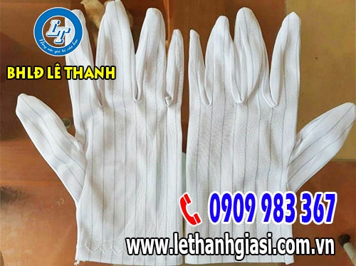 Găng tay vải thun trắng ráp kẻ chống tĩnh điện