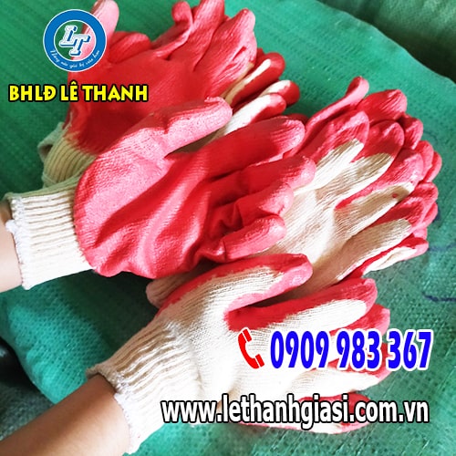 Bao tay len nhúng nhựa đỏ Bao tay len nhúng nhựa đỏ