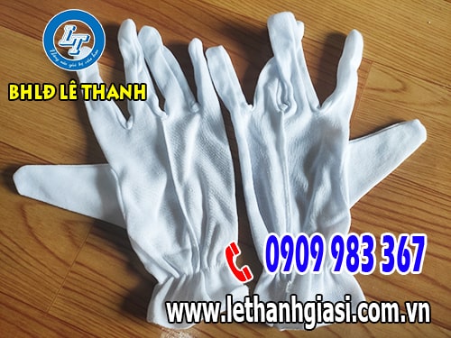 Găng tay vải thun trắng ráp kẻ hàn quốc