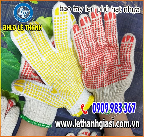 Găng tay len phủ hạt nhựa Găng tay len phủ hạt nhựa