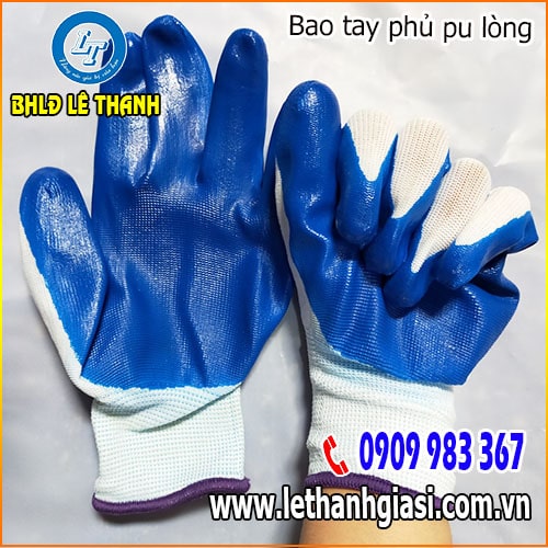Găng tay bảo hộ thun xanh phủ pu lòng Găng tay bảo hộ thun xanh phủ pu lòng