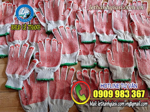 Sản xuất găng tay len phủ hạt nhựa đủ size, giá rẻ TPHCM Găng tay len phủ hạt nhựa màu đỏ