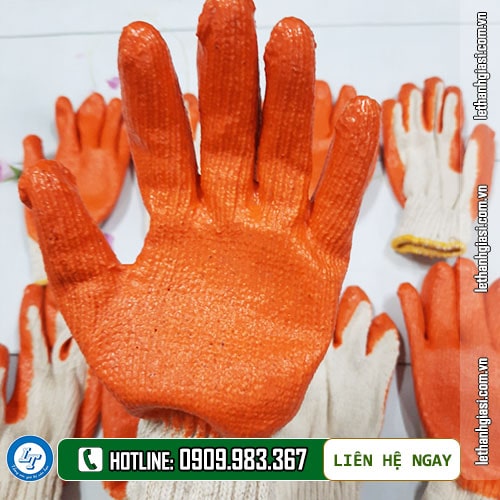 bao tay len nhúng nhựa phủ nguyên bàn cam, đỏ bao tay len nhúng nhựa phủ nguyên bàn cam, đỏ