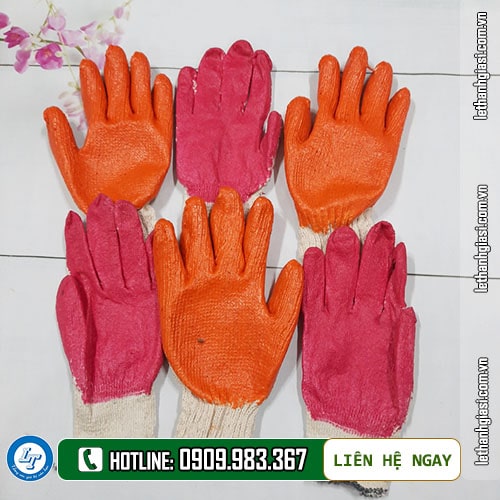 bao tay len nhúng nhựa phủ nguyên bàn cam, đỏ bao tay len nhúng nhựa phủ nguyên bàn cam, đỏ