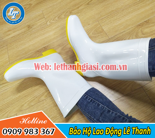 Ủng nhựa trắng đế vàng