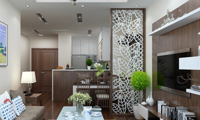 Thi công vách ngăn cnc phòng khách chung cư đẹp