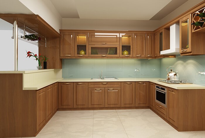 Tủ bếp gỗ tự nhiên hiện đại