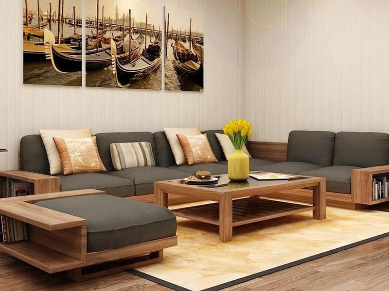 Mẫu sofa gỗ chữ L hài hòa với phòng khách Mẫu sofa gỗ chữ L hài hòa với phòng khách