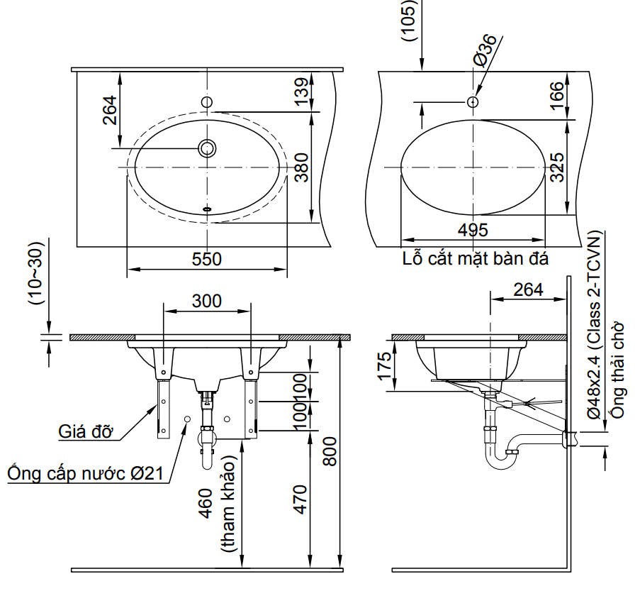 Bản vẽ kỹ thuật chậu rửa âm bàn INAX L-2216V