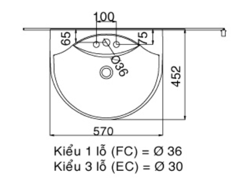 Bản vẽ kỹ thuật chậu rửa treo tường L-288V (EC/FC)
