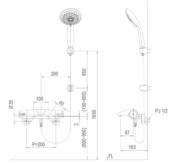 Bản vẽ kỹ thuật của sản phẩm sen nhiệt BFV-5103T-5C Inax sử dụng công nghệ Thermostat Bản vẽ kỹ thuật của sản phẩm sen nhiệt BFV-5103T-5C Inax sử dụng công nghệ Thermostat