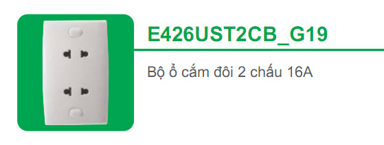 Bộ ổ cắm đôi 2 chấu 16A Schneider S-Classic E426UST2CB_G19 Bộ ổ cắm đôi 2 chấu 16A Schneider S-Classic E426UST2CB_G19
