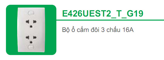Bộ ổ cắm đôi 3 chấu 16A Schneider S-Classic E426UEST2_T_G19 Bộ ổ cắm đôi 3 chấu 16A Schneider S-Classic E426UEST2_T_G19