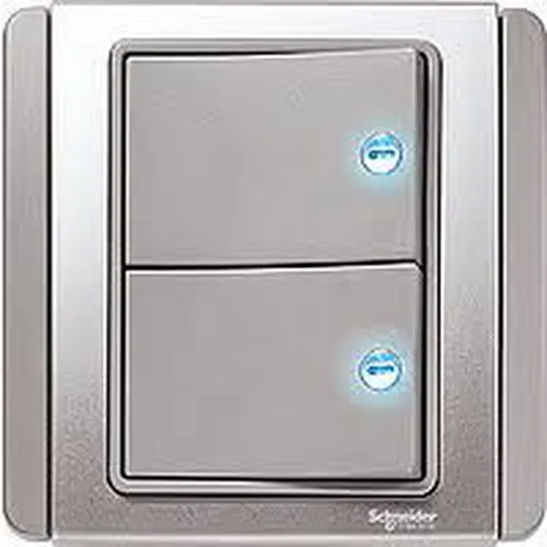 10A 2 Gang 1W switch w. LED Schneider Neo Series Grey Silver Color E3032H1_EBGS_G19