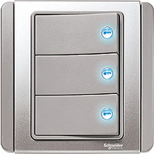 10A 3 Gang 2W switch w. LED Schneider Neo Series Grey Silver Color E3033H2_EBGS_G19