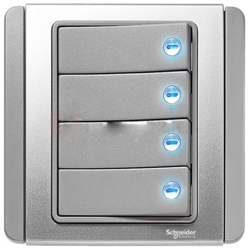 10A 4 Gang 2W switch w. LED Schneider Neo Series Grey Silver Color E3034H2_EBGS_G19
