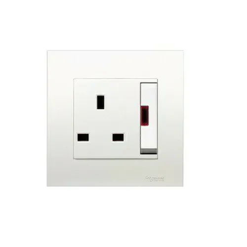13A 1 Gang Double Pole Large Dolly Switched Socket With Neon Schneider Vivace series aluminum silver KB15LDN_AS