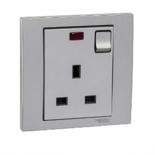 13A 1 Gang Switched Socket With Neon Schneider Vivace series aluminum silver KB15N_AS