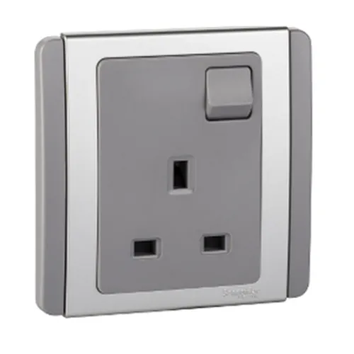 13A 3 pin switched socket Schneider Neo Series Grey Silver Color E3015_GS_G19