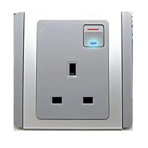 13A 3 pin switched socket w.LED Schneider Neo Series Grey Silver Color E3015D_EBGS_G19