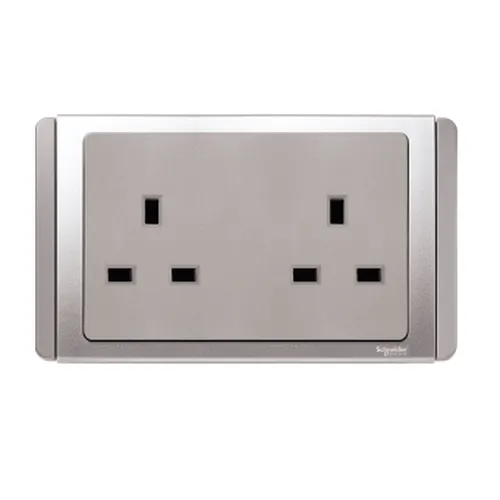 13A 3 pin twin socket Schneider Neo Series Grey Silver Color ET3426_GS_G19