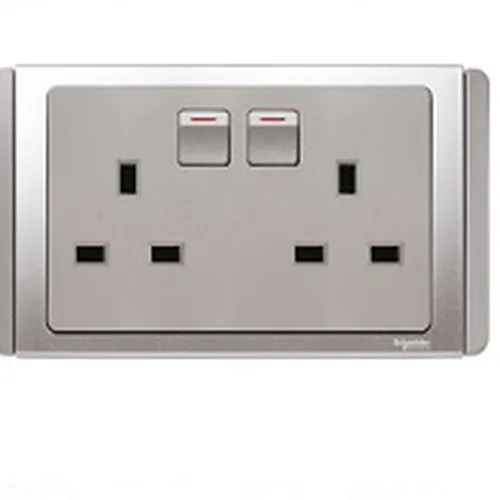 13A 3 Pin Twin Switched socket Schneider Neo Series Grey Silver Color ET3025_GS