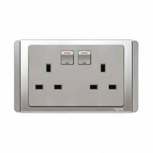 13A 3 Pin Twin Switched socket w.LED Schneider Neo Series Grey Silver Color ET3025D_EBGS