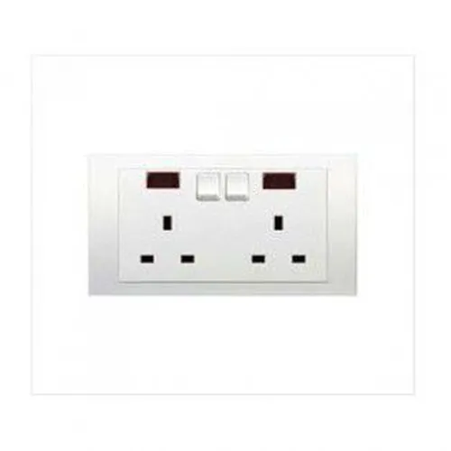 13A Twin Gang Double Pole Large Dolly Switched Socket With Neon Schneider Vivace series aluminum silver KB25LDN_AS