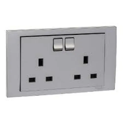 13A Twin Gang Switched Socket Schneider Vivace series aluminum silver KB25_AS