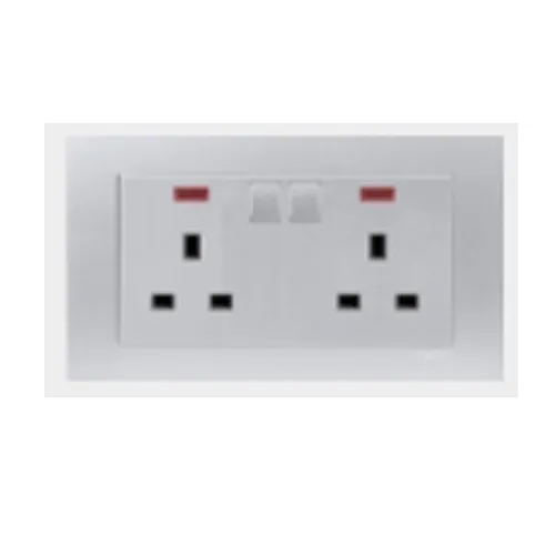 13A Twin Gang Switched Socket With Neon Schneider Vivace series aluminum silver KB25N_AS