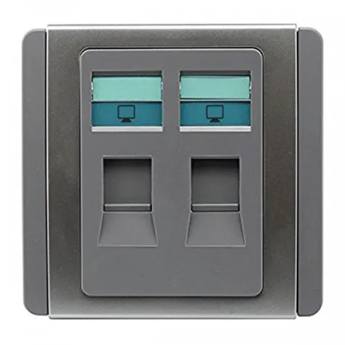 2 Gang 8 Pin Data Outlet Cat5e W. Shutter Schneider Neo Series Grey Silver Color E3032RJ5E_GS_G19