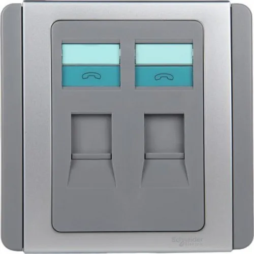 2 Gang Tel Outlet With Shutter Schneider Neo Series Grey Silver Color E3032RJ_GS_G19