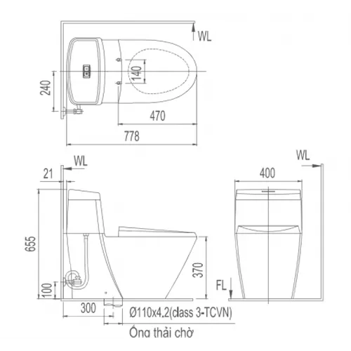 AC-909VRN-1/BW1 - Vật liệu xây dựng (VLXD) hoàn thiện thiết bị vệ sinh bồn cầu 1 khối Inax 