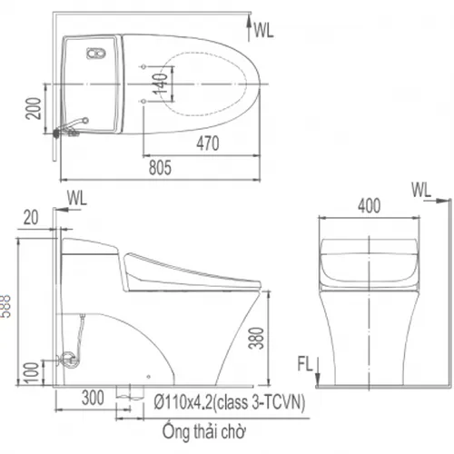 AC-1017VRN/BW1 - Vật liệu xây dựng (VLXD) hoàn thiện thiết bị vệ sinh bồn cầu 1 khối Inax